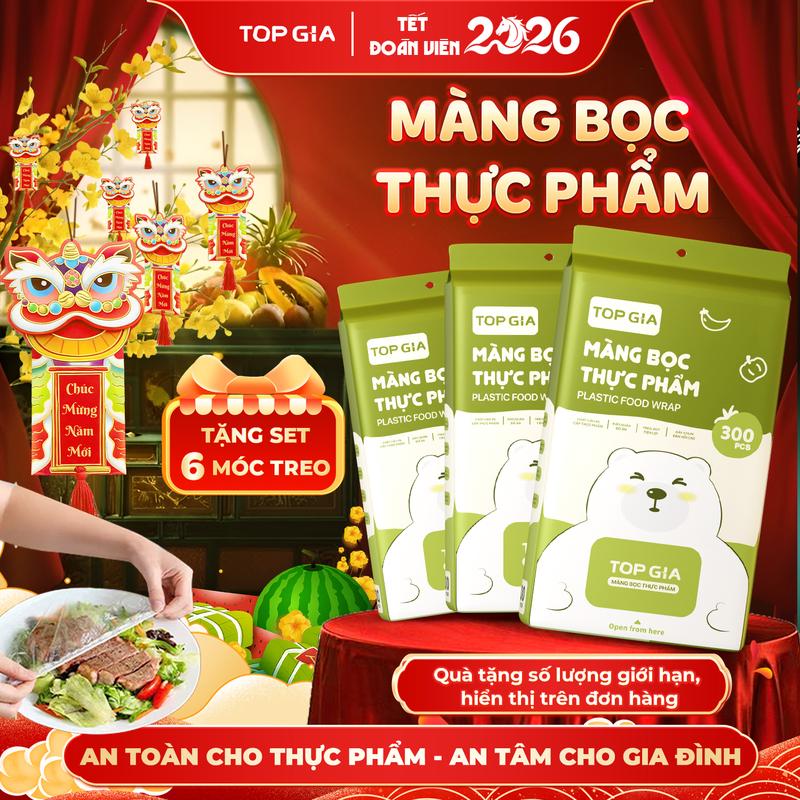 RẺ SẬP SÀN - BÁN CHẠY Túi Màng Bọc Thực Phẩm TOP GIA Treo Tường Dạng Rút Bịch Lớn 300 Cái Tặng Móc Treo An Toàn Tiện Lợi Có Chun Co Dãn Đa Chiều Siêu Dai Chất Liệu PE Dày Bền Chống Bay Mùi Giữ Mới Thực Phẩm MangBocThucPhamCoGian MBTP