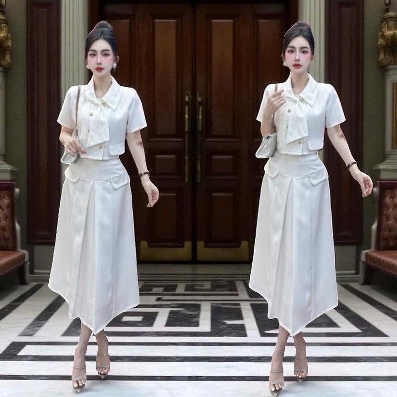 Set áo váy CRAZYTEEN S6382 gồm áo kiểu form suông và chân váy để đi chơi ( Áo kiểu/ Chân váy ) chân váy dài set đồ nữ đẹp