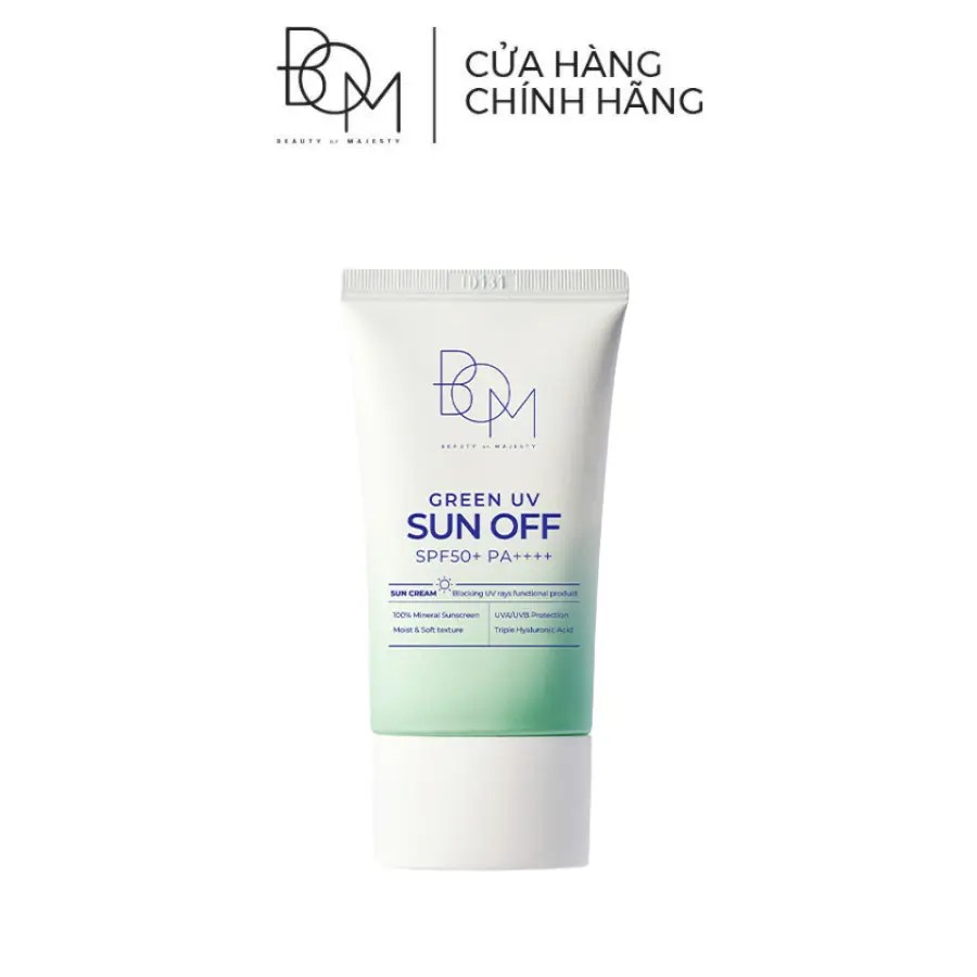 Kem Chống Nắng Nâng Tông B.O.M Green UV Sun OFF SPF 50+ PA++++ 50ml, Kem Chống Nắng Vật Lý Nâng Tông Da, Mỏng Nhẹ
