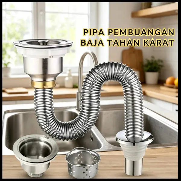 Selang Cuci Piring Stainless Steel 1 Lobang Afur Selang Cuci Piring Wastafel Stainless Anti Tikus Kitchen sink
