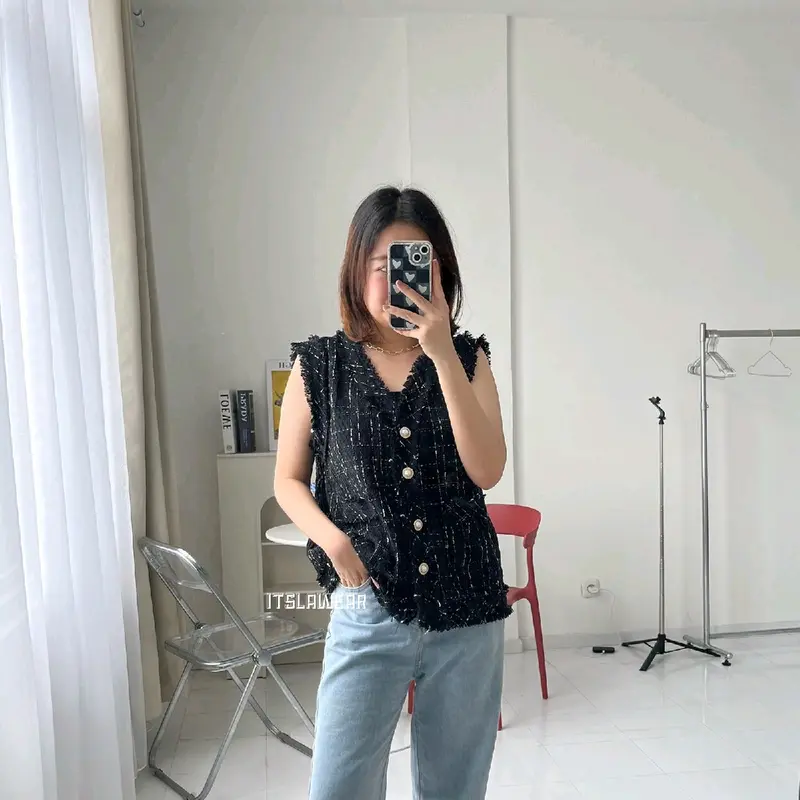Shasa vest / korean tweed vest / vest tweed rompi wanita 3