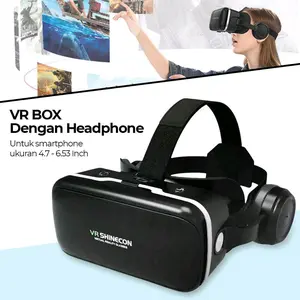 VR Box Virtual Reality Glasses dengan Headphone Lensa Bulat 90-100 Derajat Kompatibel Smartphone 4.7-6.53 Inch