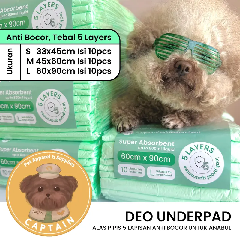 UNDERPAD 5 LAYER ALAS PIPIS ANJING PERLAK HEWAN PELIHARAAN ANTI BOCOR DOG PEE PAD DISPOSABLE PET TOILET 0