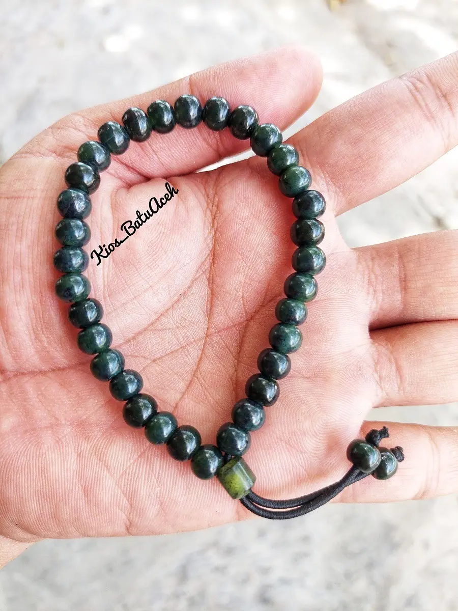 Gelang Tasbih Batu Giok Black Jade Original Asli Aceh Bulat Full Tembus 33 Butir