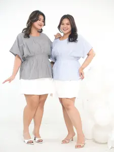 Xtramiles - Glinda Top Salur Pinggang Karet Big Size Jumbo LD Up to 130 cm | Blouse Salur Big Size