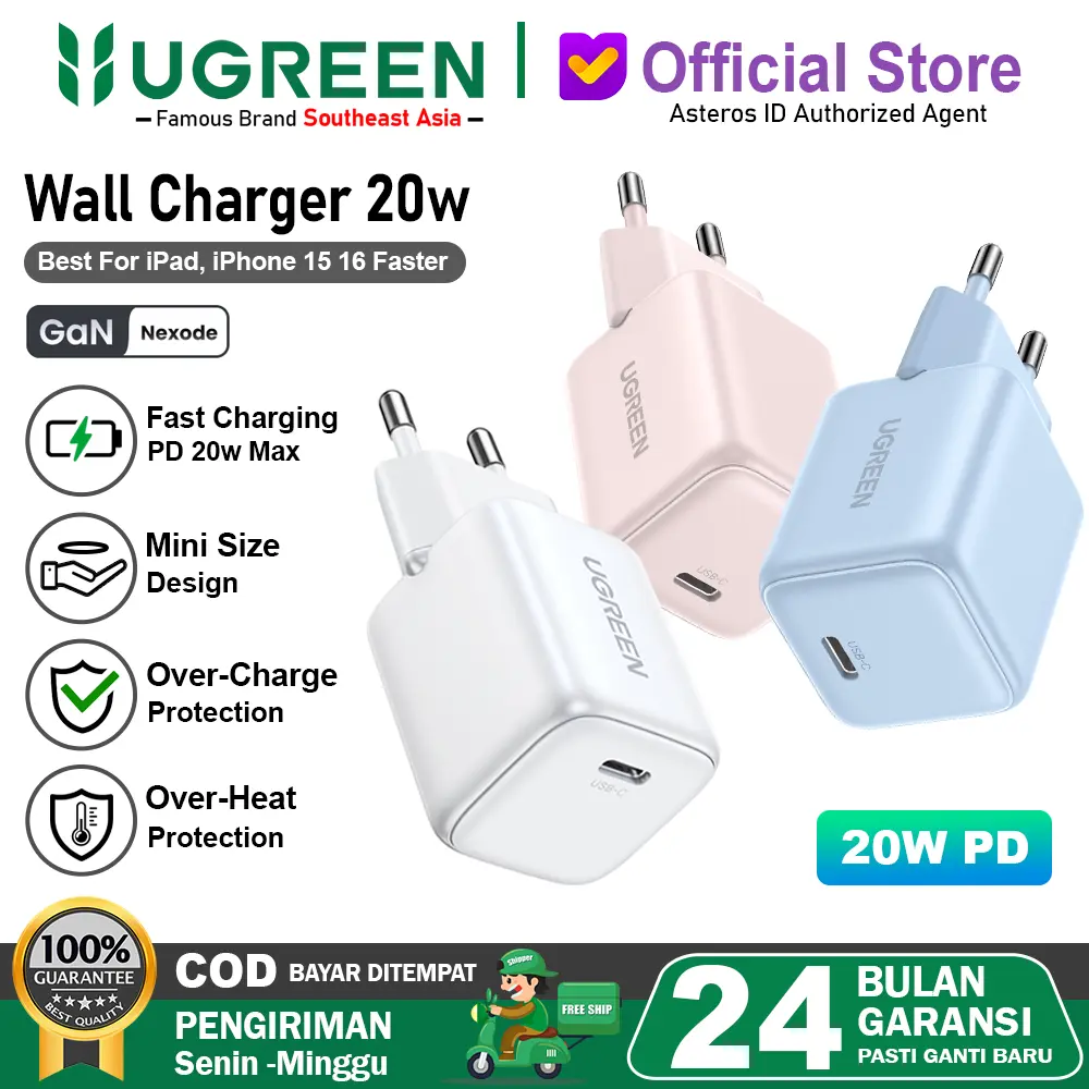 UGREEN Kepala Charger iPhone 15 Series PD Fast Charging 20w 25w 30w
