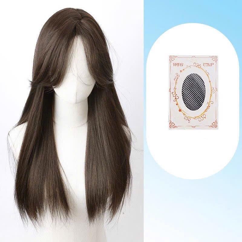 (New 2024) Tóc bộ dáng thẳng dài hai mái bay   có độ dài  ngang eo chất tơ hàn mua kèm lược và lưới wig Tóc Giả