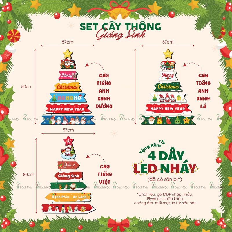   Limited Giáng Sinh 2025  Cây Thông Noel Gỗ mẫu mới bản giới hạn số lượng Lắp Ghép Treo Tường Trang Trí Giáng Sinh Tặng Đèn Led Nháy 