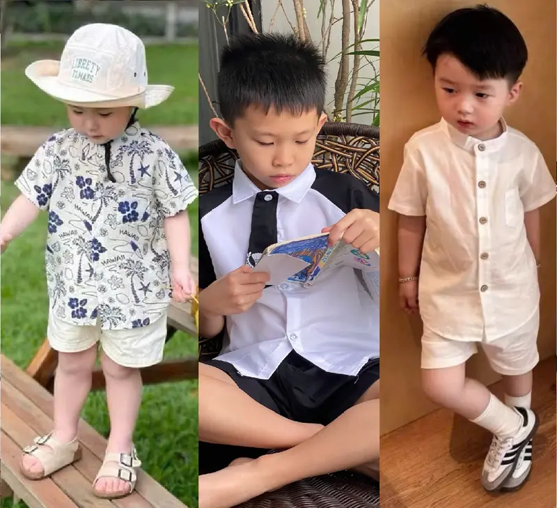 Set áo sơ mi kèm cà vạt bé trai áo sơ mi tay đen phối quần có dây đeo thời thượng, phong cách----MÃ CÀ VẠT 5