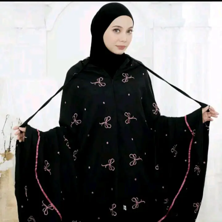 FAZKA - Mukena Dewasa 2in1 Mukena Coquette Bordir Pita Pink Katun Lembut Nyaman Panjang Tas Minipouch