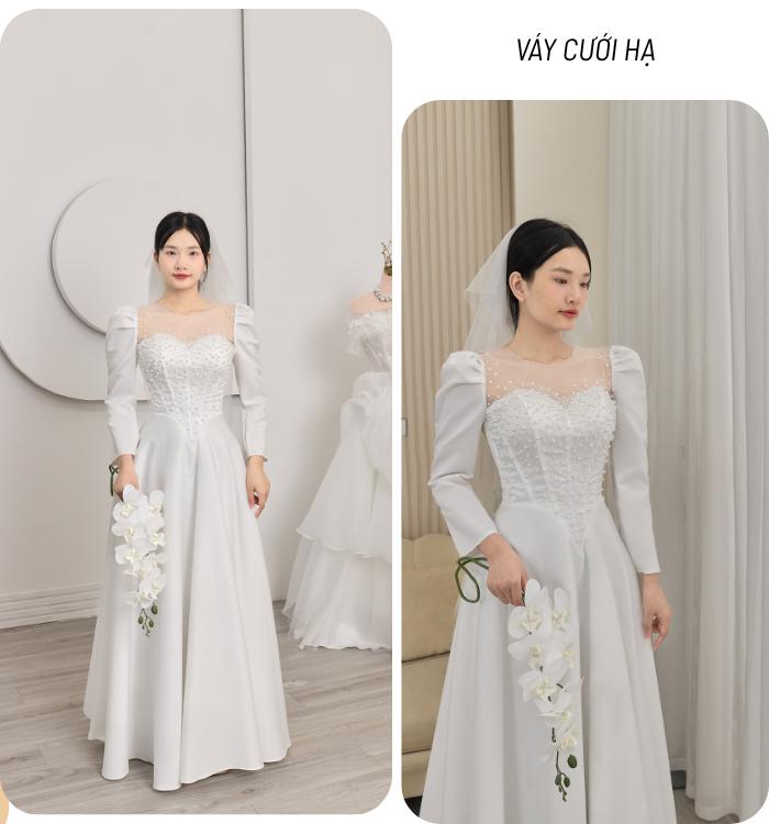  Váy đi bàn đi tiệc tay dài chất liệu phi xịn dáng chạm đất form gọng siết eo đẩy ngực cổ tim vai bồng siêu đẹp Nữ Voan Women Dress váy  cô  dâu 