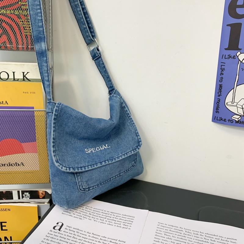 Túi Denim Đeo Chéo, Unisex, Túi Messenger Vải Bố, Thiết Kế Đơn Giản, Hợp Xu hướng Và Bền, Thích Hợp Cho Học Sinh, Năm 2025 7