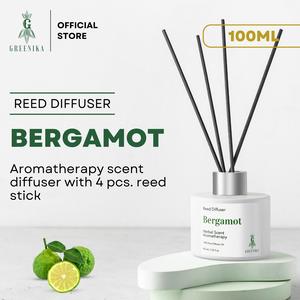 [ REED DIFFUSER WITH AROMATHERAPY FRAGRACE ] Greenika Reed Diffuser with 4pcs Reed Sticks Herbal Scents / Home Scents with Essential Oils Diffuser with Scent and Stick with Pure Essential Oil Reed Diffuser Bottle and Stick Gift Set for Gift