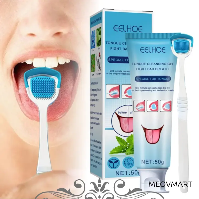 Gel Pembersih + Alat Sikat Lidah EELHOE Penghilang Pencegah Bau Mulut Tongue Cleansing Gel Bersihkan YY035