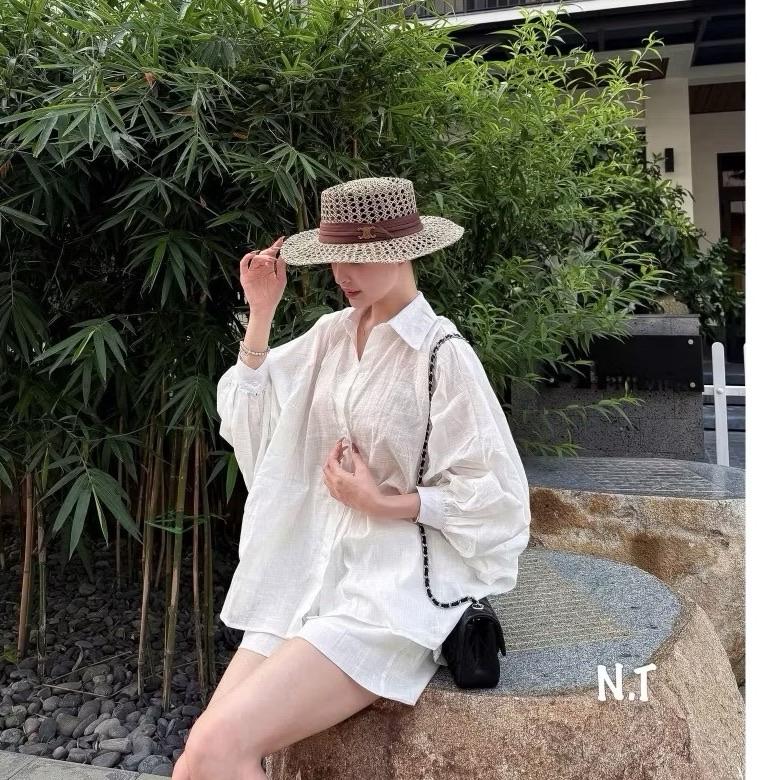 SET ĐŨI ÁO DÀI QUẦN SOOC- set đồ nữ,set đũi áo sơ mi tay bồng phối quần đùi, det đồ nữ đẹp 55-90kg