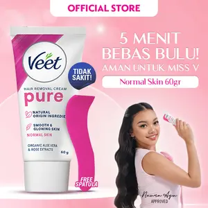 Veet Normal Pure Formula Rose Extract & Aloe Vera 60gr Hair Removal Cream - Krim Penghilang Bulu Ketiak, Kaki dan Tangan Lembabkan Kulit Anti Iritasi Krim Perontok Bulu Efektif Hilangkan Bulu