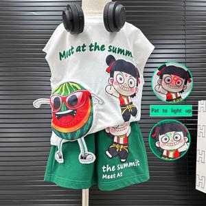SCBEBE 男の子用 カートゥーンテーマ ノースリーブTシャツとショーツセット