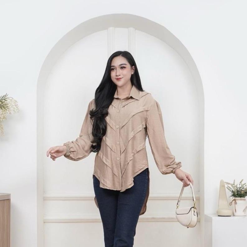 Medina Blouse Kemeja Atasan Nyaman - Kemeja Wanita Blouse - Atasan Wanita Kekinian Basic Linen 1
