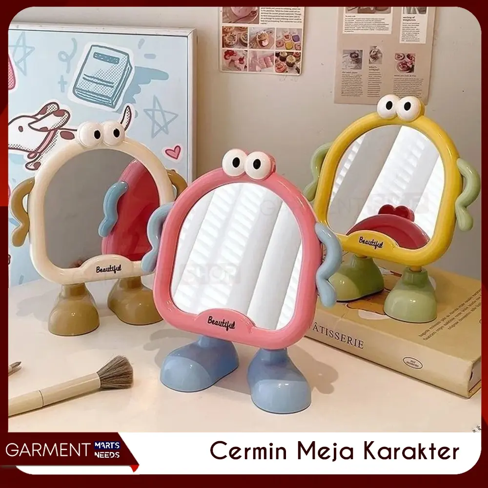 Cermin Meja Karakter Lucu Imut Model Kartun Korea Standing Mirror Dekorasi Kamar Anak Aesthetic Portable