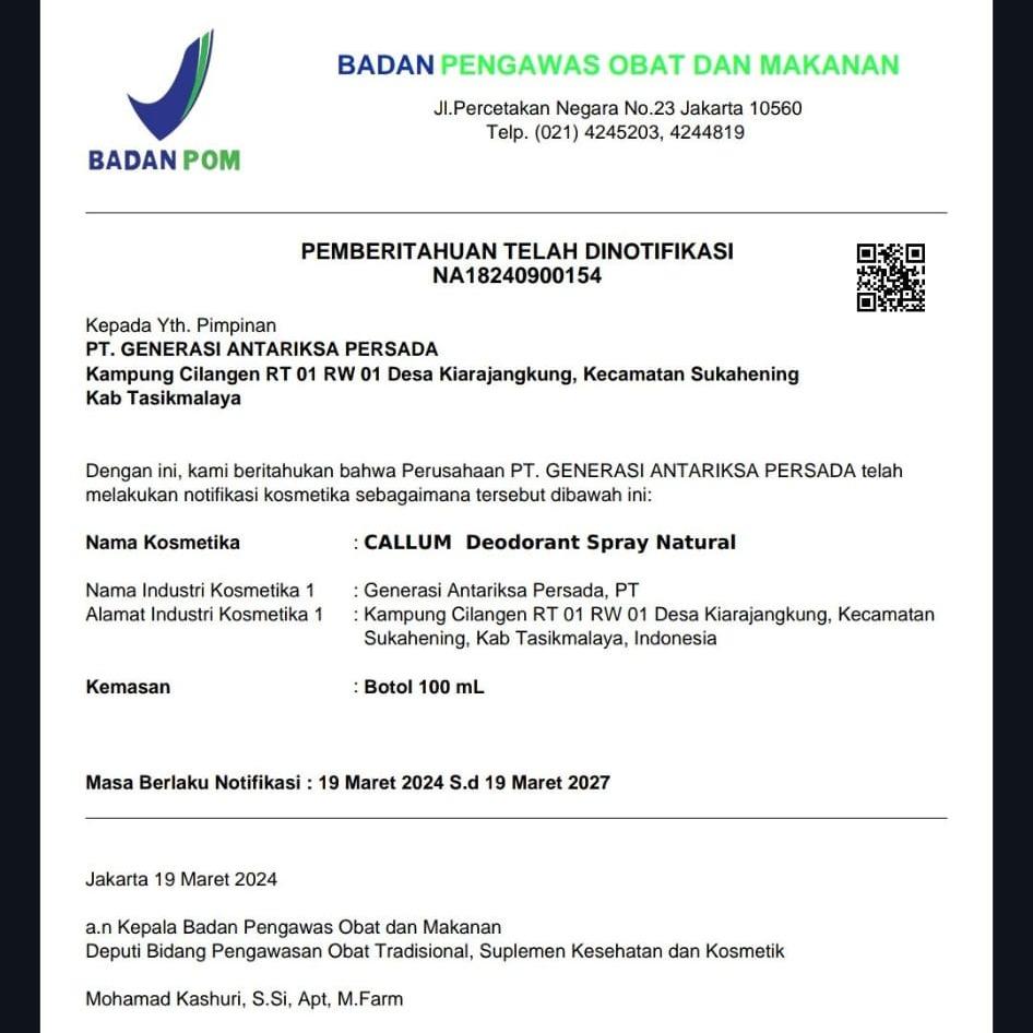 Paket 5pcs Deodorant Spray Callum Aroma Original Penghilang Bau Ketiak Tawas tawas anti bakteri hook  deodorant natural