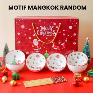 (GARANSI PECAH) Mangkok Set Natal Peralatan Makan Souvenir Keramik Japaness Wedding Gift Box Hampers Mangkuk Hampers Hadiah Kado Parcel Kitchenware / Chrismast Gift Box