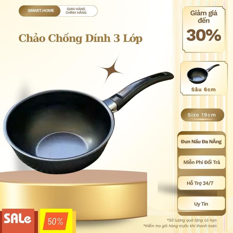 Chảo Chống Dính Đa Năng 18cm , Chảo Sâu Lòng Siêu Bền An Toàn Sức Khỏe Dùng Được Trên Nhiều Loại Bếp