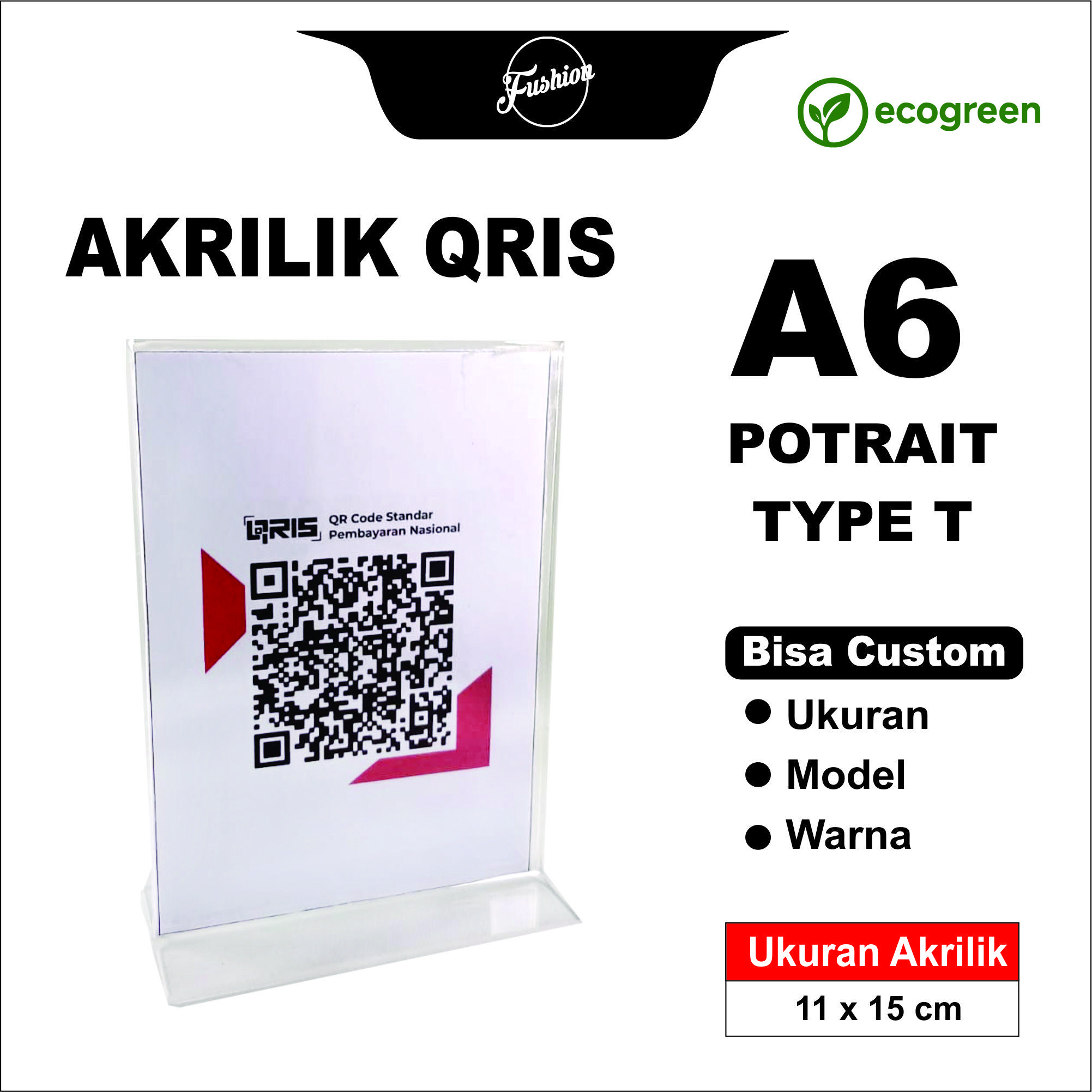 Akrilik Tempat Brosur A6 / Acrylic Tent Card Holder Stand / Qris Stand / Tempat Kertas 2 sisi A6 Type-T Potrait Tegak Berdiri