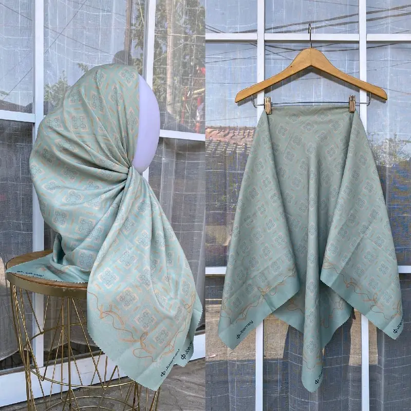SEGI EMPAT VOAL MOTIF SERIES JP JORNEY | SEGI EMPAT MOTIF VOAL LASERCUT Jilbab Square Muslim Kerudung Printing Mewah 2