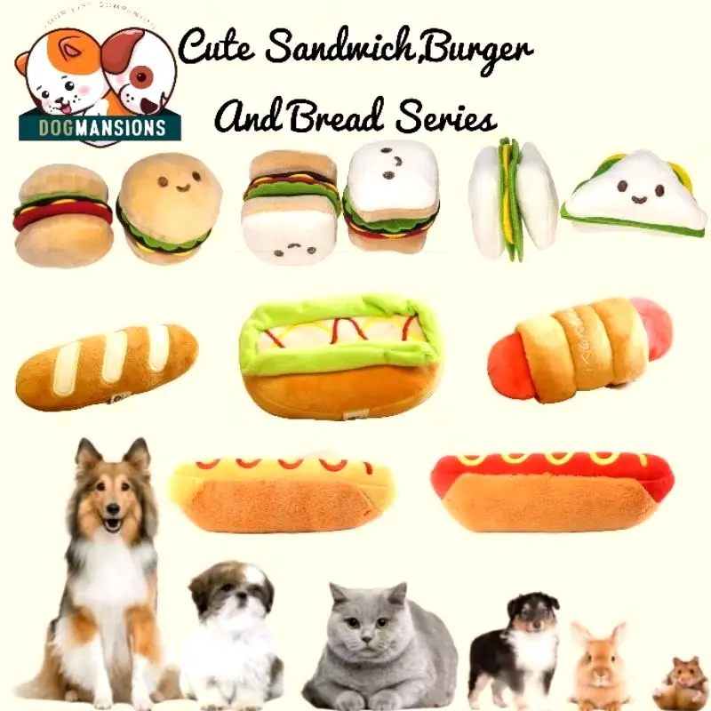Cute Sandwich,Burger And Bread Series Cat/Dog Toy With Squeaky Sound - Interactive Toy
