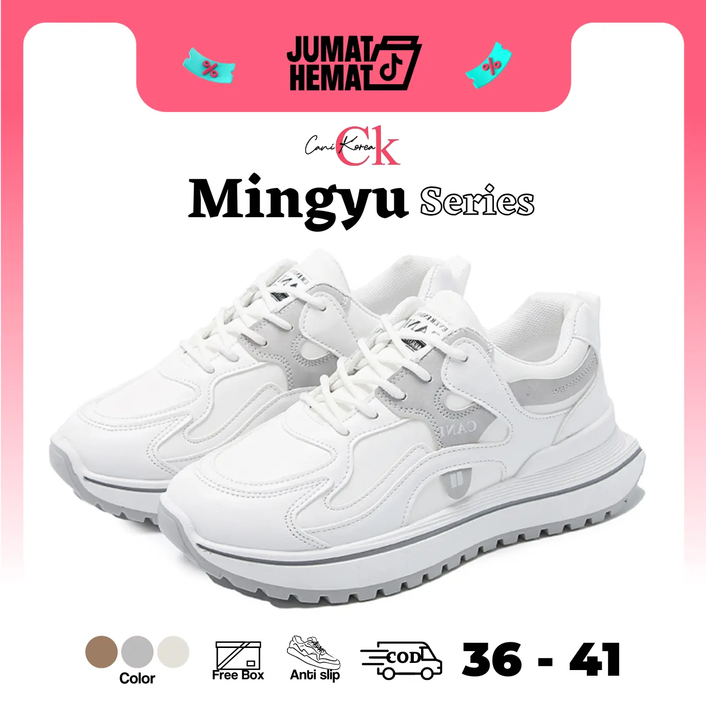 CANIKOREA Mingyu Sepatu Sneaker Wanita Korean Casual Fashion Sol Empuk Senam K9245