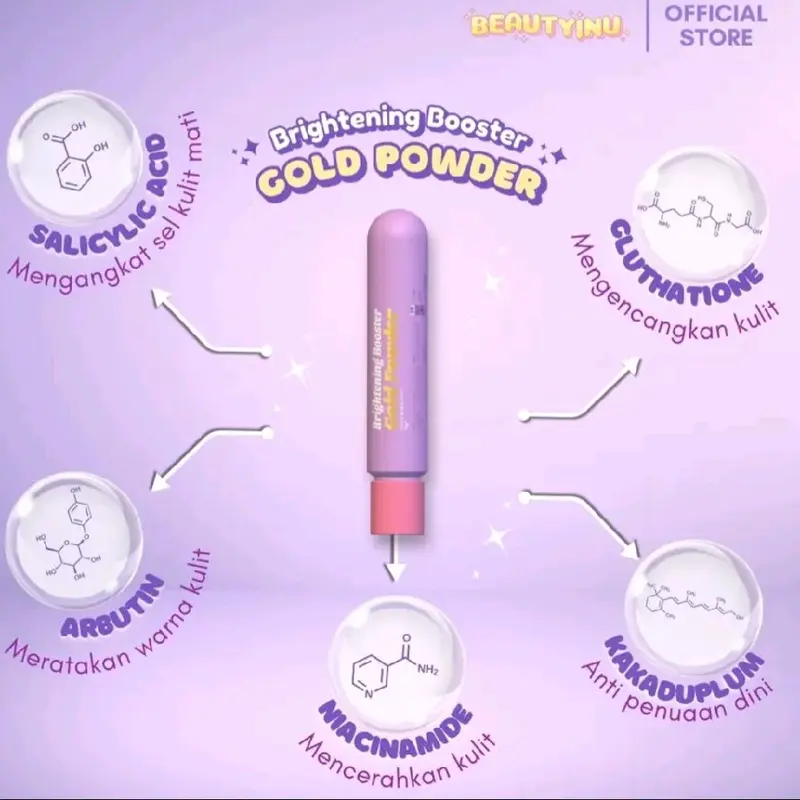 Paket Mencerahkan Beautyinu Brightening Booster Gold Powder + Marina UV White Sunblock Spf 30pa++ Lotion Pencerah 5