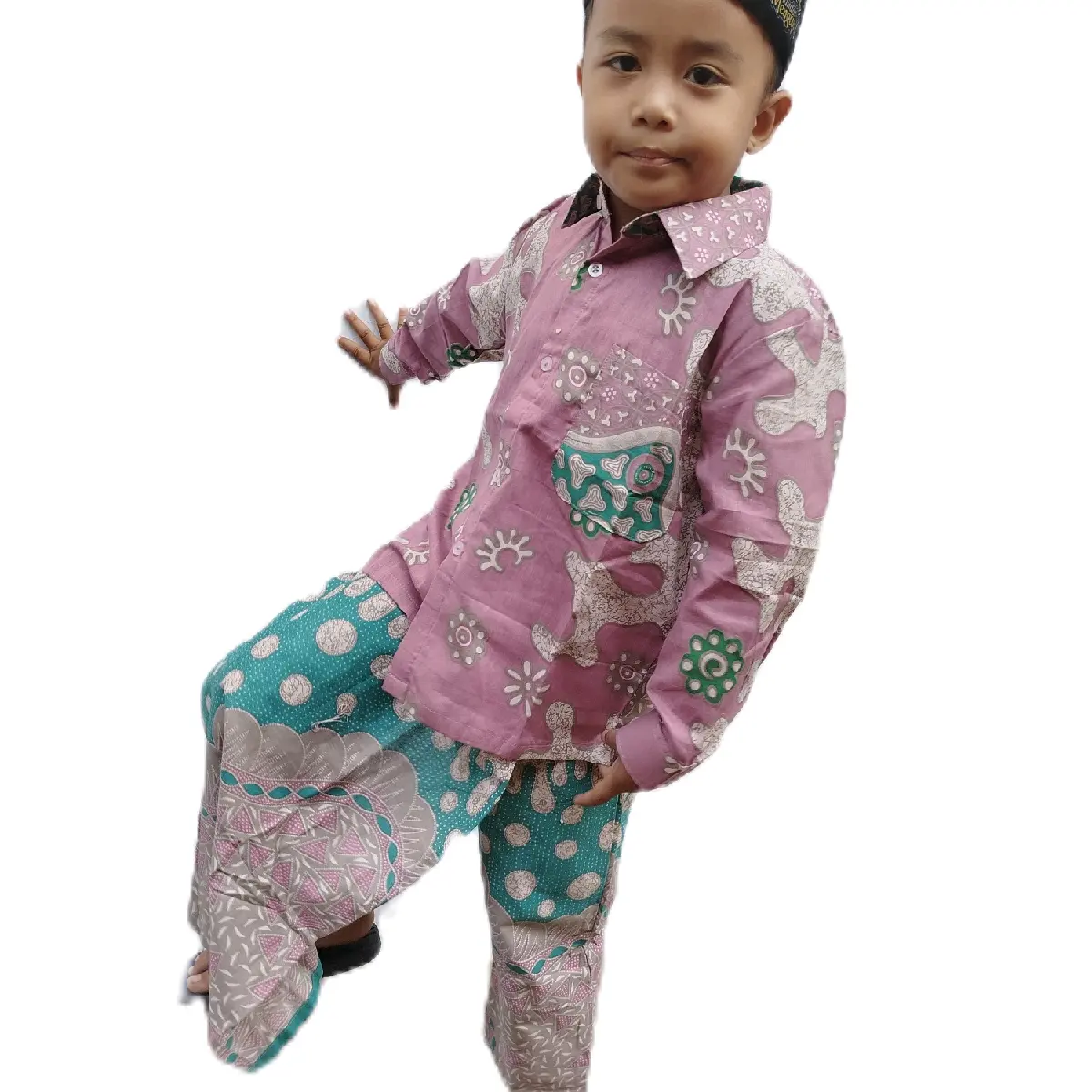 Setelan Batik Anak Sarcel ( Sarung celana) Katun Muslim Baju Panjang