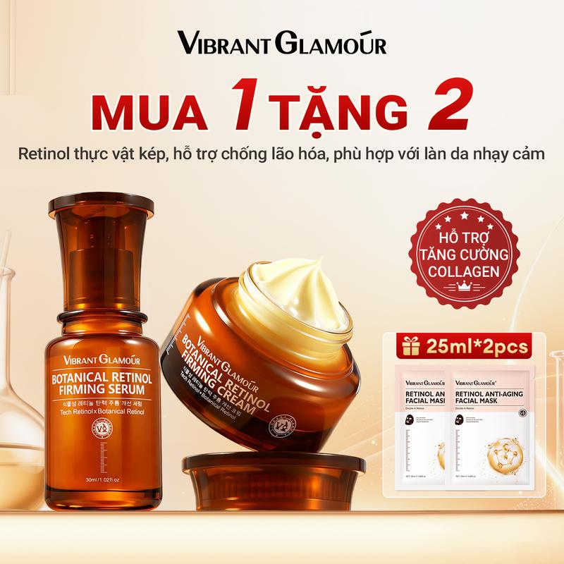 VIBRANT GLAMOUR Bộ chăm sóc da chống lão hóa thực vật Retinol Firming Set 2.0 | Bộ đôi Serum + Kem dưỡng | Chống nhăn, nâng cơ & phục hồi da | Bakuchiol + Retinol + Peptide | Bộ dưỡng chống lão hóa ban ngày & ban đêm cho da nhạy cảm