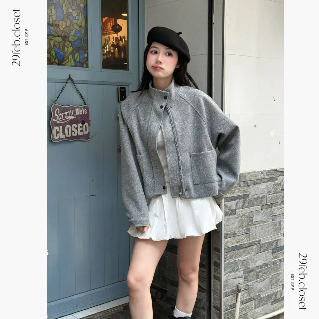 Áo khoác dạ ép 2 lớp cổ dựng form dáng rộng - 29feb.closet - A578 | BigBuy360 - bigbuy360.vn