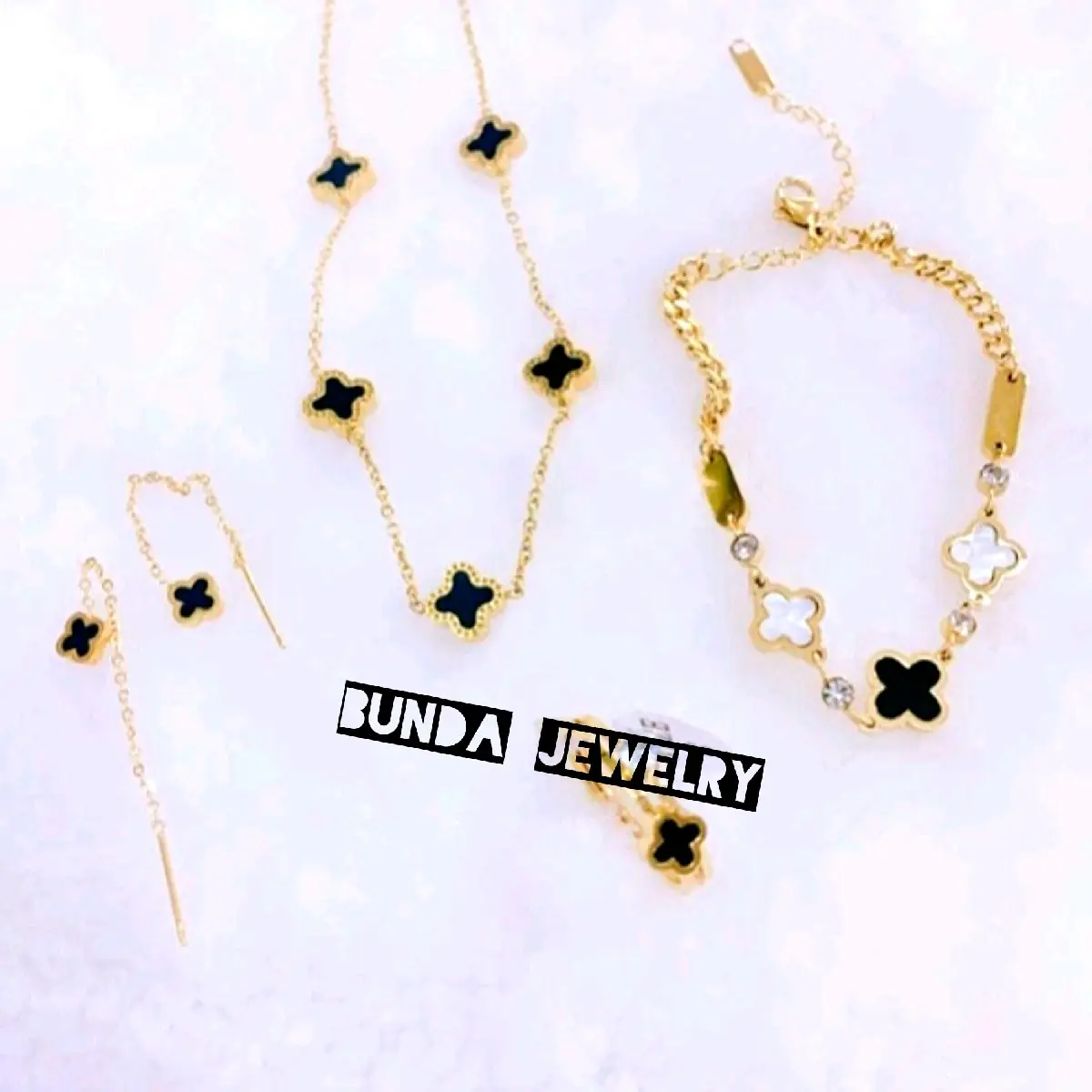 Set Perhiasan Titanium Wanita Dsun Bunga Fashion Aksesories Kekinian Anti Karat Tidak Luntur