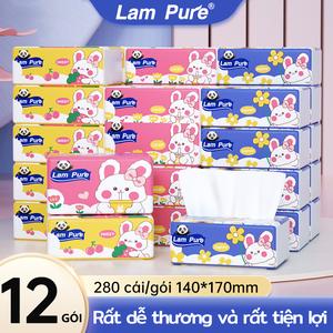 【12 gói】Lam Pure Thùng 12 gói khăn giấy  Khăn ăn tiện lợi dễ thương cho gia đình 240 tờ/bịch Khăn ăn không huỳnh quang Khăn giấy miễn phí vận chuyển