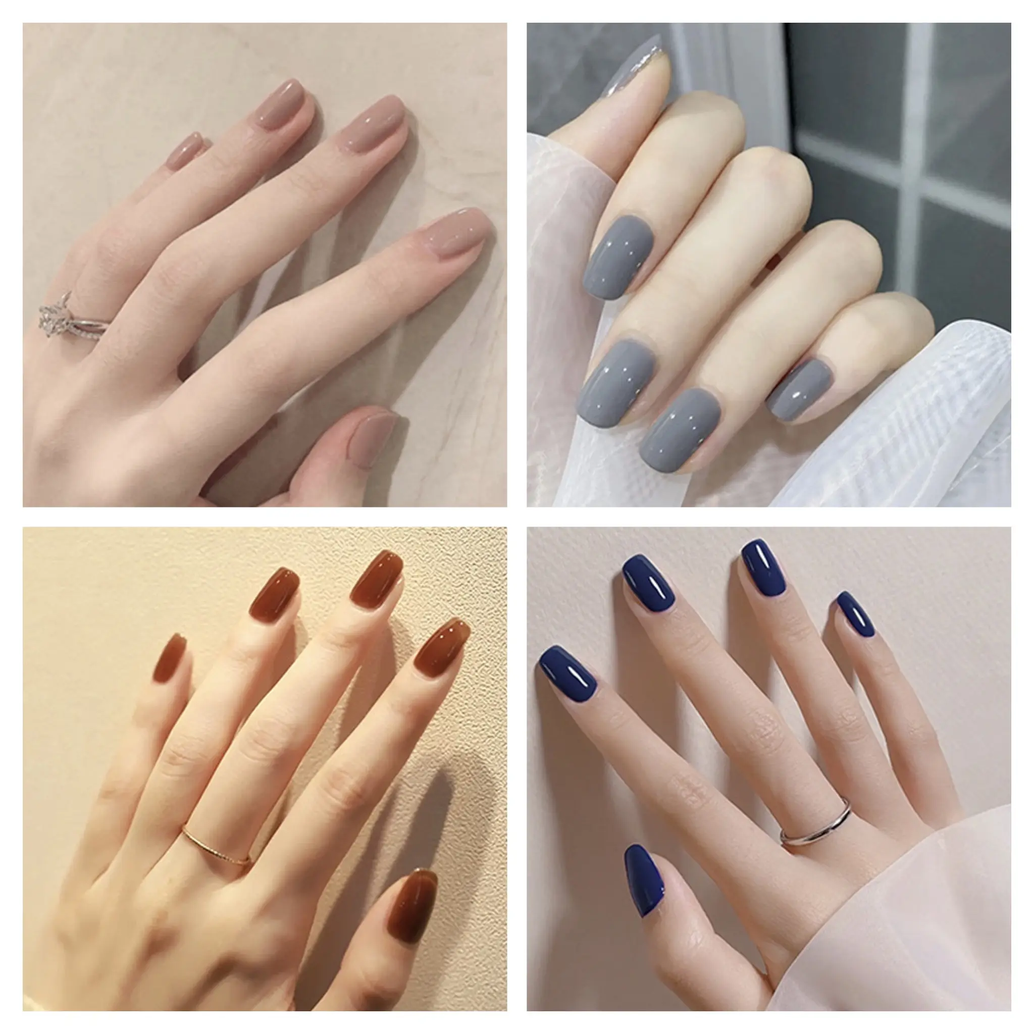 Fake Nails [with Glue] 24 Pcs / Box False Nails Short Square Head Glossy Nail Patch