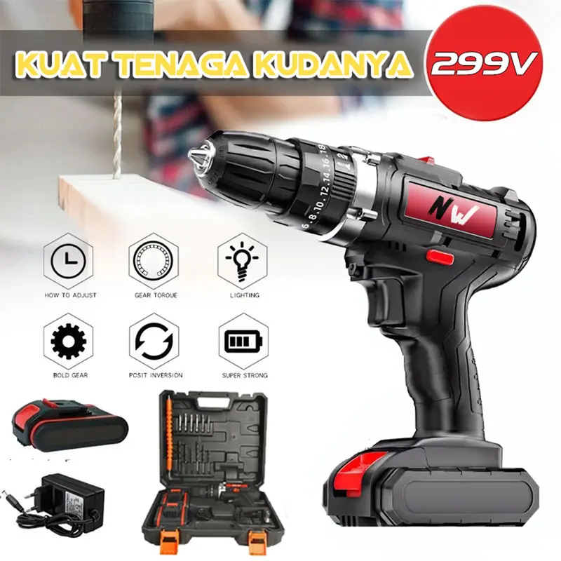 Mesin Bor Impact Drill 299V Baterai Tangan Cordless Drill Battery impact drill Cordless Electric Bor Tangan Listrik 0