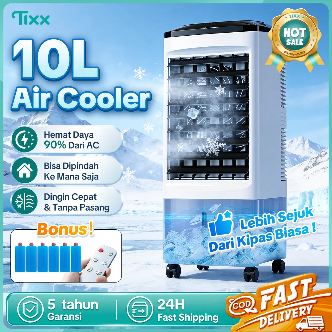 【melmelshop5】Tixx 10L Kipas Angin Air Cooler pendingin ruangan hemat listrik anti bising timer 12 jam tangki air besar tidak perlu isi ulang sering jangkauan angin jauh 3 kecepatan angin sejuk cocok rumah kantor di cuaca panas sejuk seperti AC