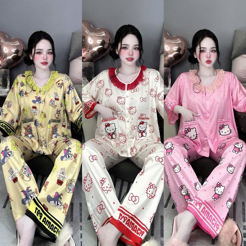 Đồ bộ tay lững cổ tròn phối ren lụa latin size dưới 60kg đồ bộ hot trend pijama nữ tay lững đồ bộ nữ lụa latin pizama tay lỡ lụa latin đồ bộ cổ tròn