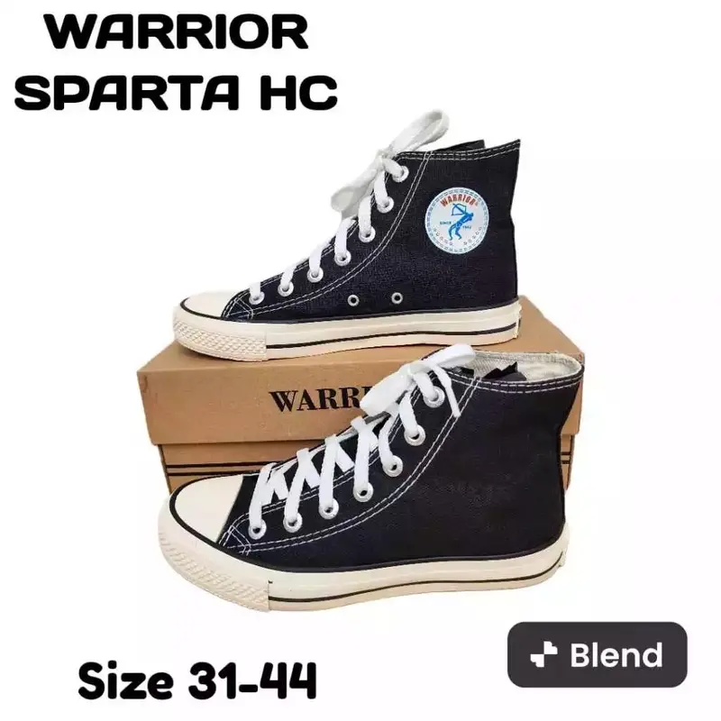 ￼SEPATU SEKOLAH WARRIOR SPARTA HIGH BLACK WHITE SIZE 31-44 / SEPATU ANAK SEPATU HITAM PUTIH Fashion 3