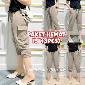 Paket Usaha 3pcs Celana Pendek 3/4 Japan Knit Halus Lembut Melar Nyaman