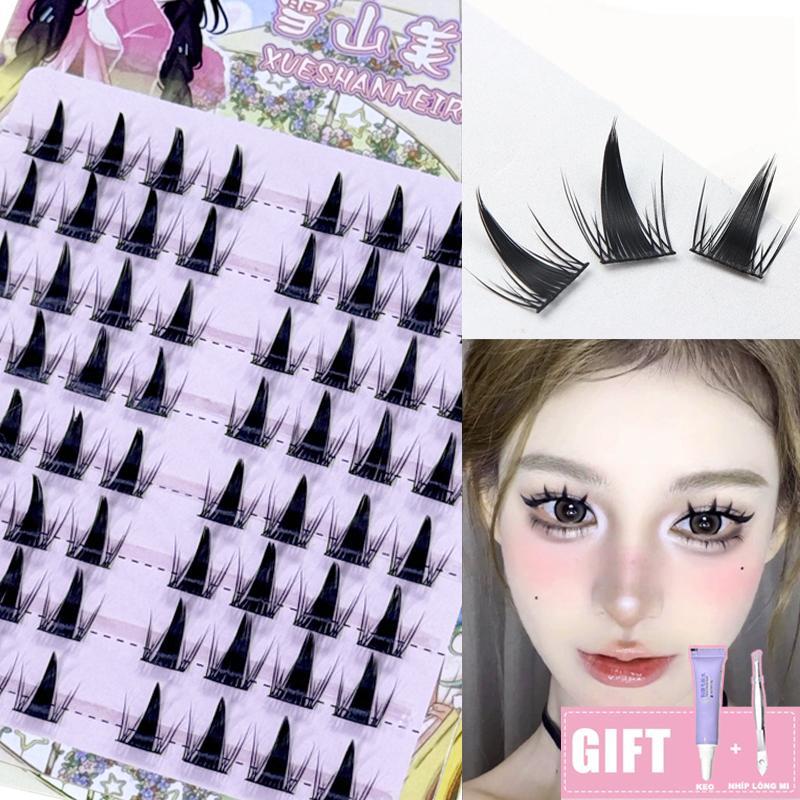 Hộp 8-10 Hàng Lông Mi Giả 11-12mm tự nhiên Sức Chứa Lớn Chất Lượng Cao Tặng Tặng keo và nhíp