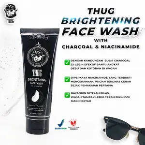 Thug Face Wash Brightening with Charcoal & Niacinamide 1/2 Pcs Membersihkan dan Mencerahkan Wajah Sabun Cuci Muka Cerah Facial Foam Anti Kusam