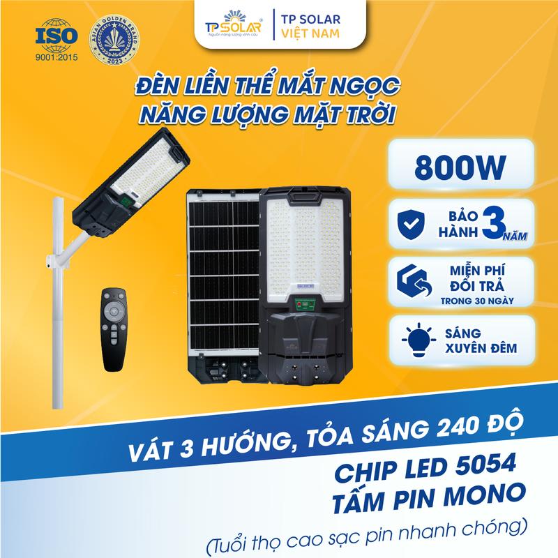 Đèn Đường Liền Thể Công Suất 800W Mắt Ngọc Năng lượng Mặt Trời TP Solar TP.LT11.800 Đèn Led Mắt Ngọc 5054 Pin MONO Sạc Nhanh Đèn Năng Lượng Mặt Trời Tự Động Bật Tắt Chế Độ Sáng Cảm Biến Chuyển Động