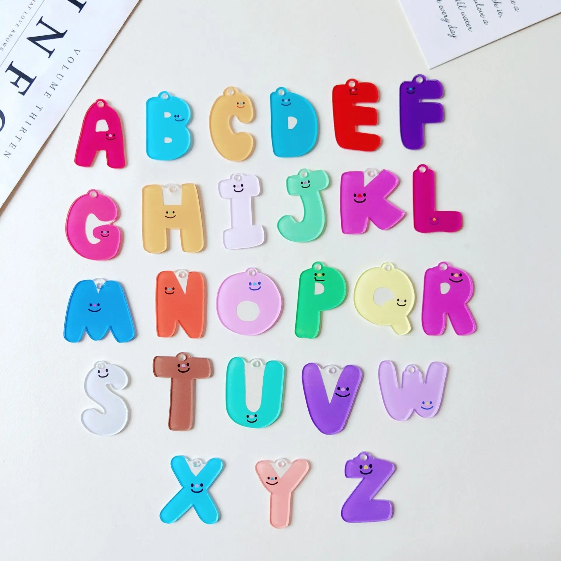 New Acrylic Solid Color Smile Face Printed 26 English Alphabet Charms | DIY Jewelry Accessories | Colorful Pendants