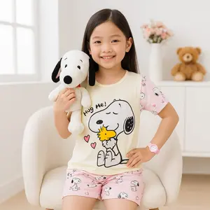 WE3 Setelan Baju Tidur Harian Kaos Katun Anak Perempuan Usia 4-10 Tahun Nyaman Lembut Ideal Untuk Sehari-hari Di Rumah