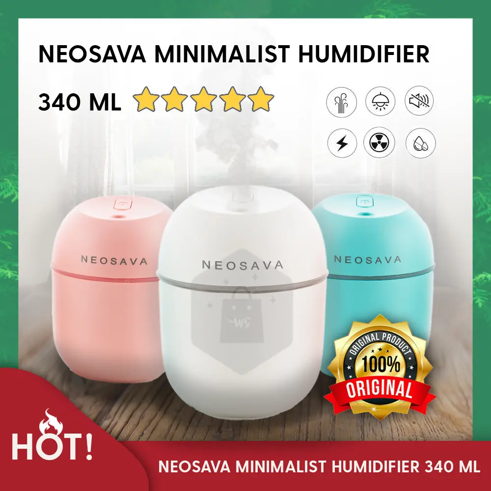 NEOSAVA MINIMALIST HUMIDIFIER LED Air Purifier | Aromatherapy Diffuser | Model Minimalis | Cool Mist | Pelembab Penyejuk Pendingin Udara Ruangan Humidifier Diffuser