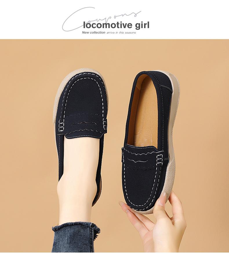 Product Introduction of Giày Da Lộn Cổ Điển Cho Nữ, Giày Đế Mềm, Giày Trượt Chân, Thường Ngày Round Toe Flat Heel (1 cm or less) Shoes Thun 18