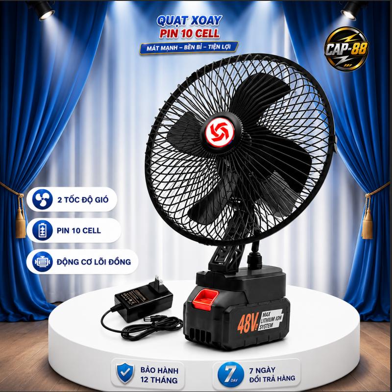 DEAL Xả Kho Quạt Tích Điện Pin 10 Cell Dùng Liên Tục 4-6h, Quạt Để Bà